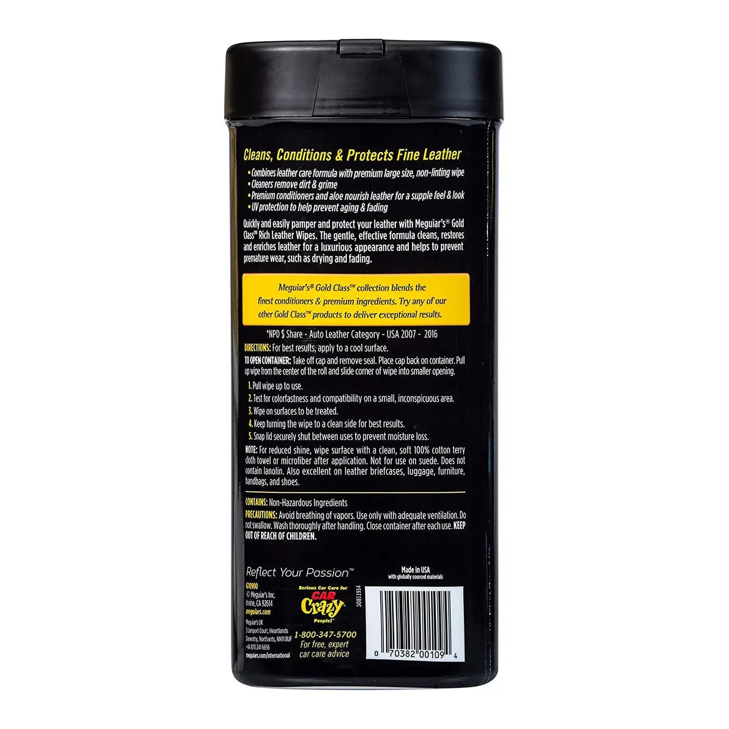 Servetele Intretinere Piele Meguiar's Gold Class Rich Leather Wipes, 30 buc